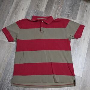 GAP Classic Fit Striped Polo Shirt Mens Large Red Olive Short Sleeve